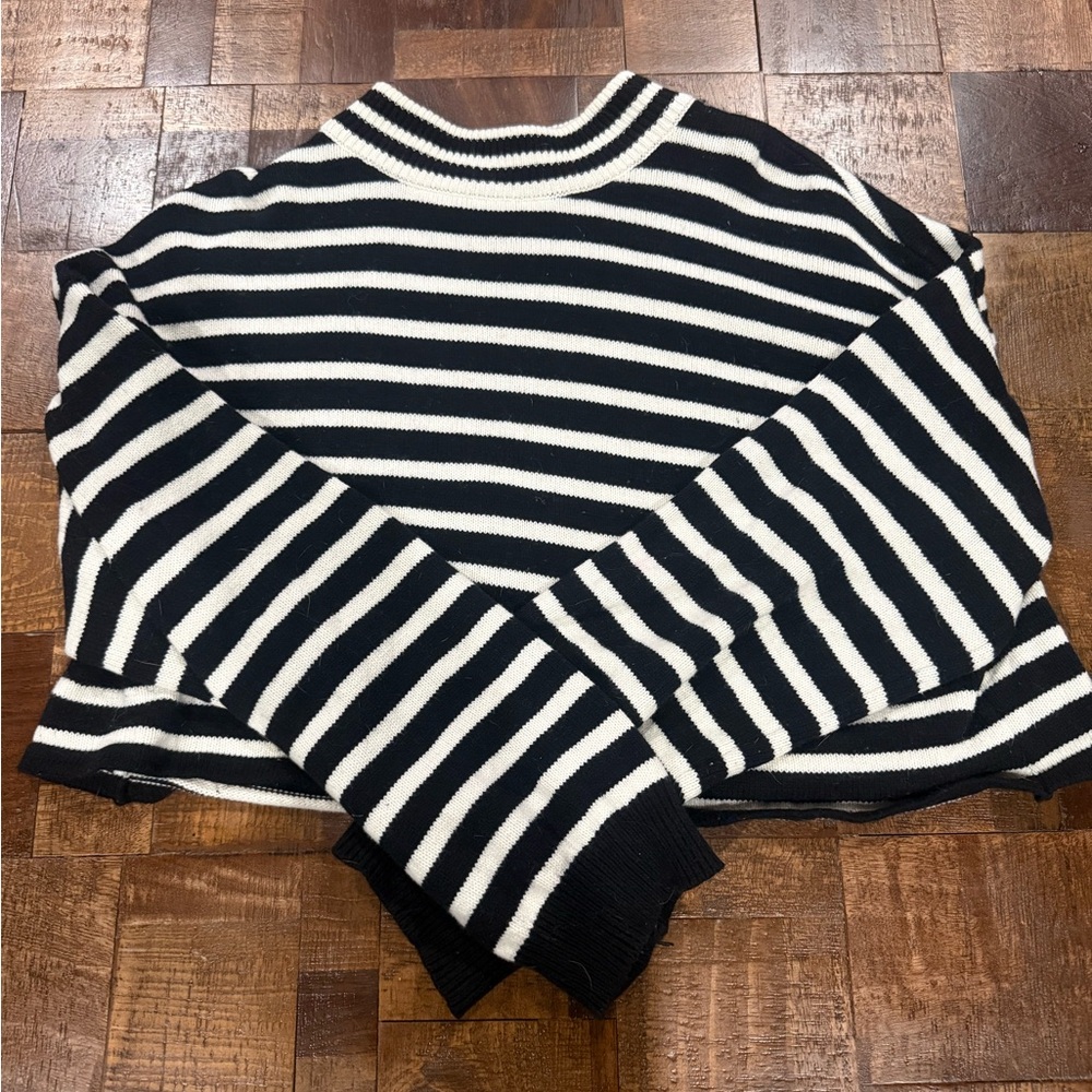 Elegant Black and White Striped Women's Turtleneck Sweater